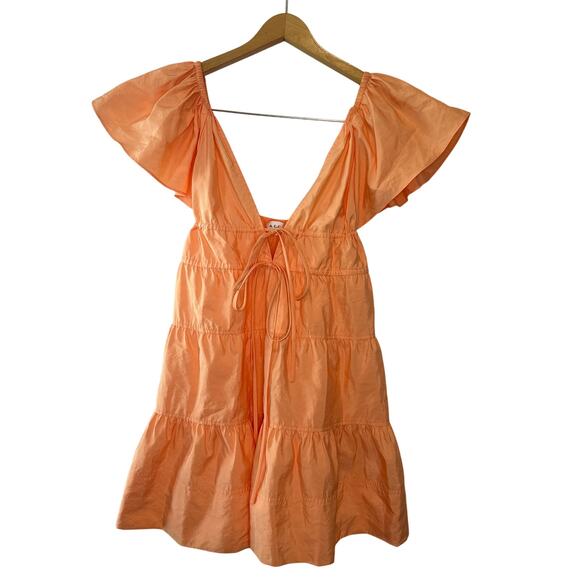 A.L.C. Lucca Coral Ruffle Tiered Mini Dress With Plunge Neckline Size 2 - Picture 3 of 11